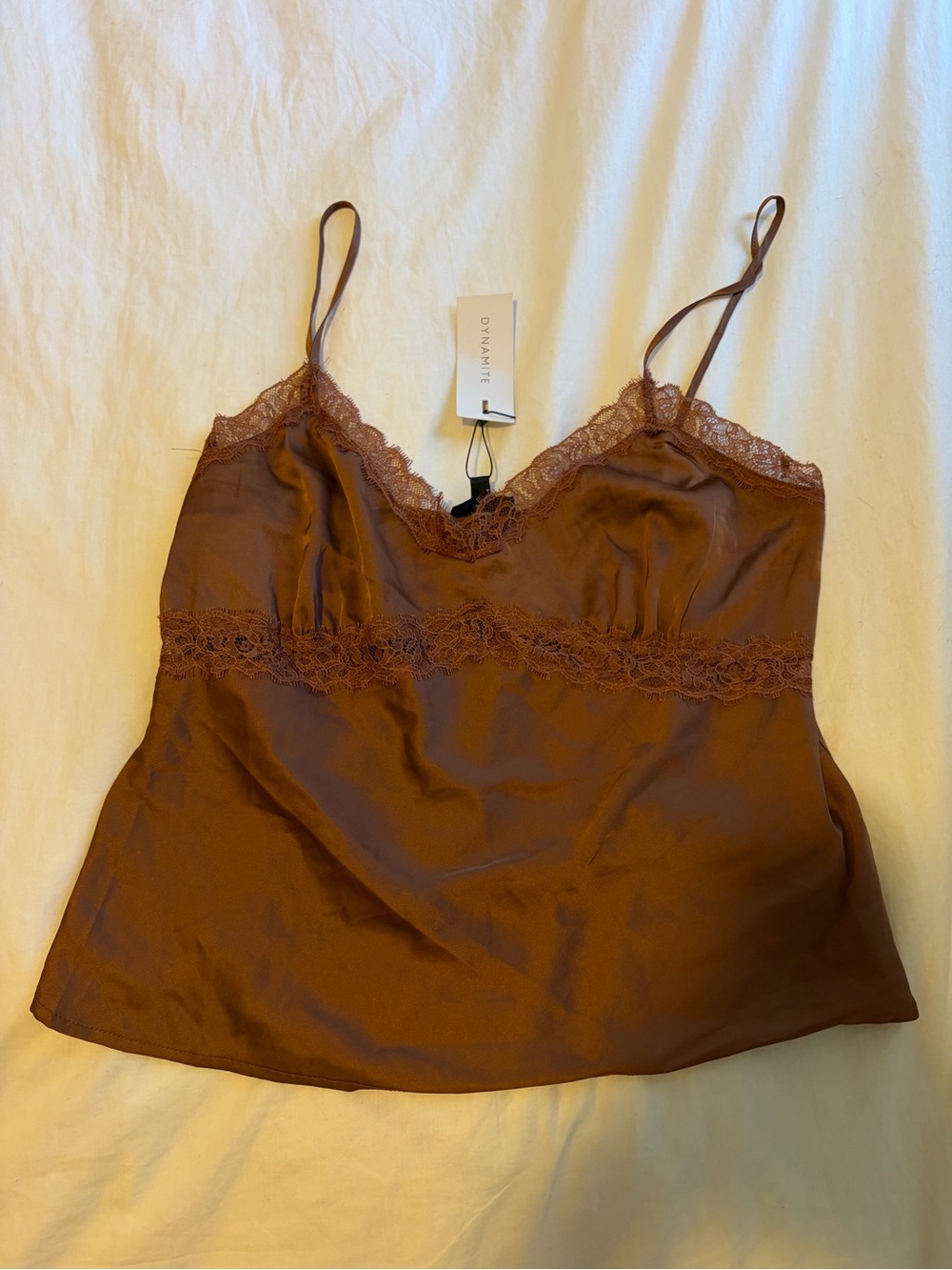 Dynamite Satin Lace Cami - Brown - Woman’s Size L